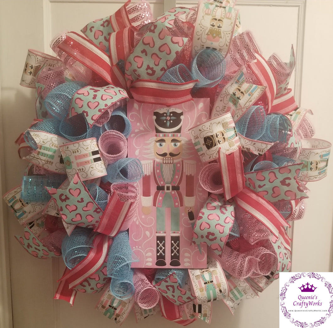 Pink/Red/Turquoise Nutcracker Wreath