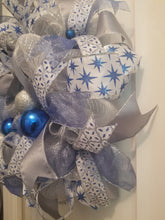 Load image into Gallery viewer, Blue, Silver, &amp; White Christmas Wreath

