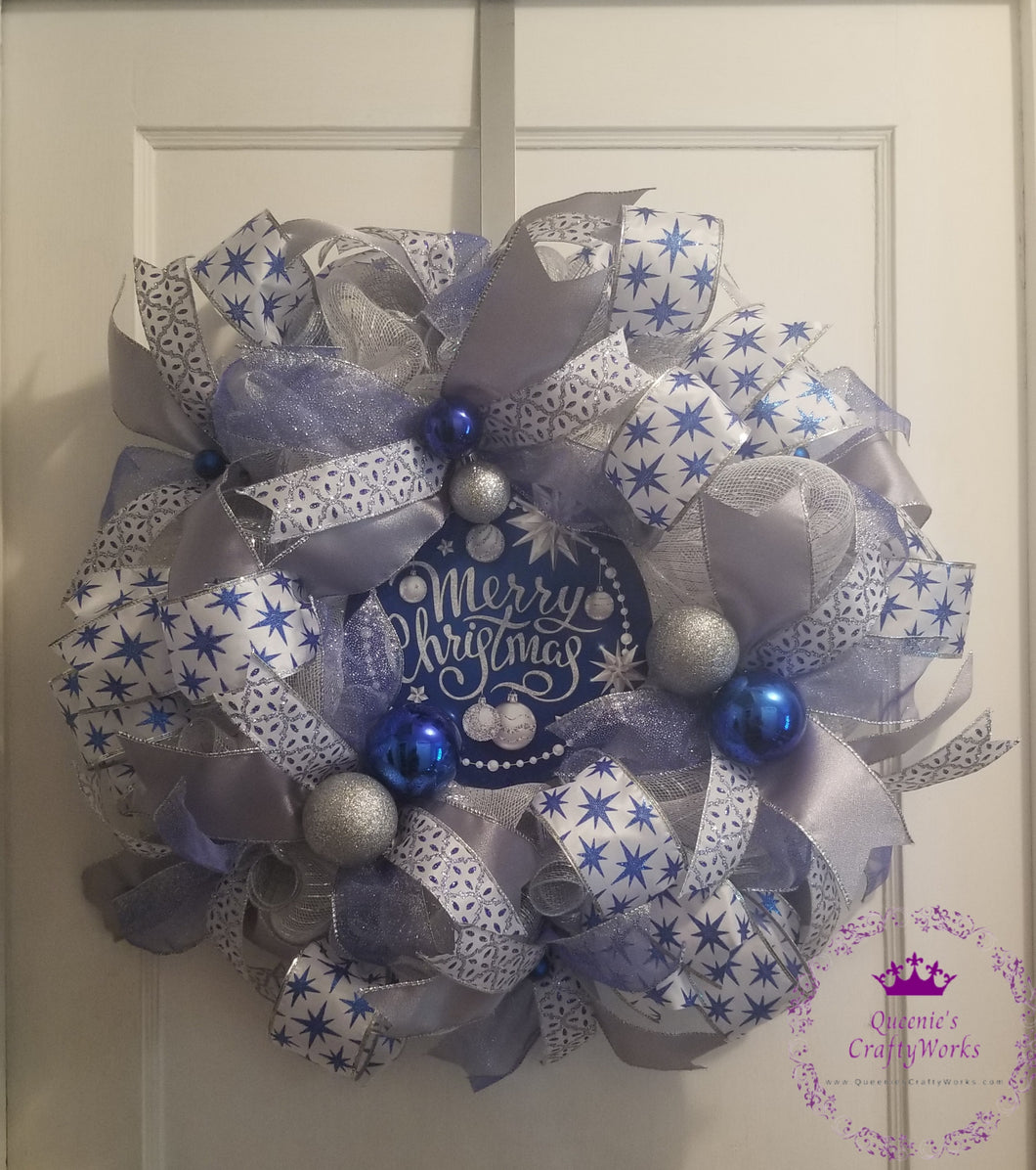 Blue, Silver, & White Christmas Wreath