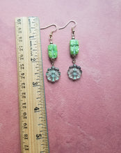 Load image into Gallery viewer, Handcrafted Green Glass Flower Dangle Earrings
