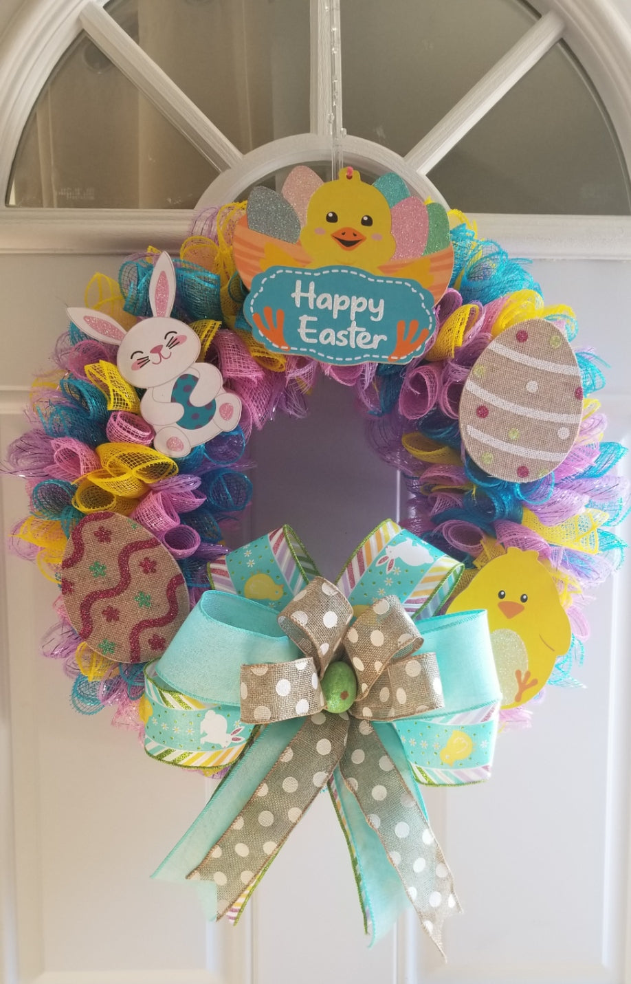 Blue Chick Deco Mesh Easter Wreath