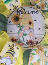 Load image into Gallery viewer, Welcome Sunflower/Bee Gnome Wreath
