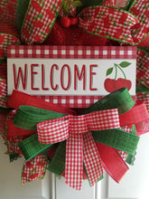 Load image into Gallery viewer, Cherry &quot;Welcome&quot; Red Sign Wreath
