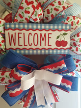 Load image into Gallery viewer, Cherry &quot;Welcome&quot; w/ Blue Sign Wreath
