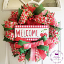 Load image into Gallery viewer, Cherry &quot;Welcome&quot; Red Sign Wreath
